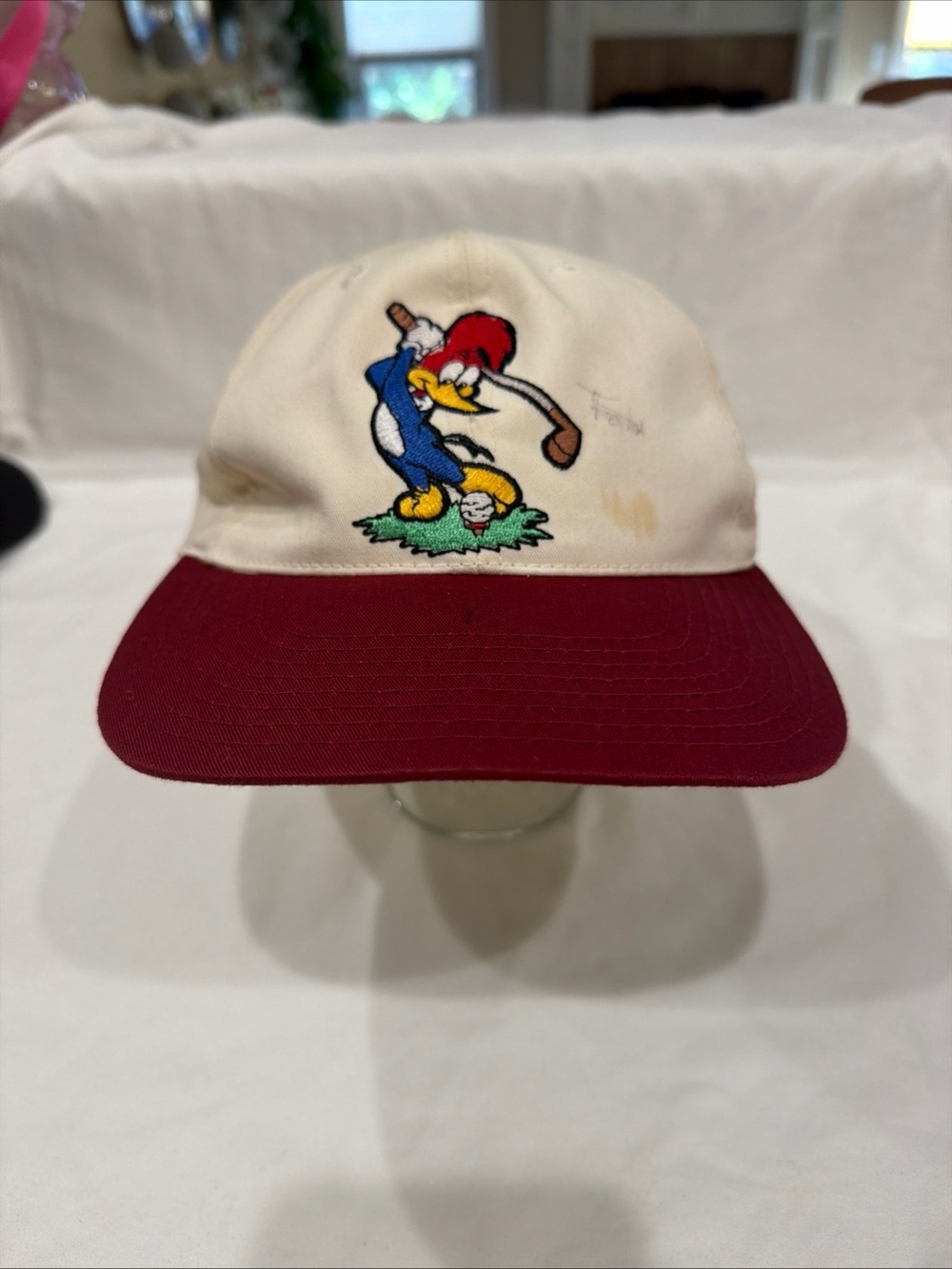 Vintage 90’ Disney Two-Tone Cream and Maroon Woodpecker Golf Cap